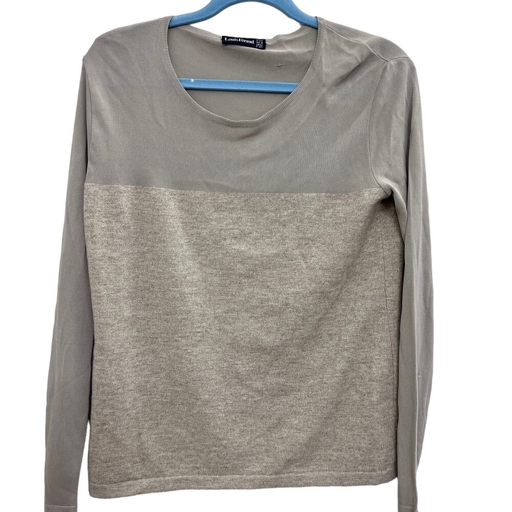 Louis Feraud Pullover Knit Sweater Long Sleeve Crewneck Wool Blend Brown Size 8